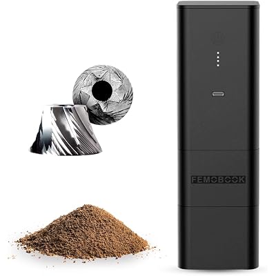 Femobook-A2 Portable Electric Coffee Grinder, Cordless Burr Grinder USB Rechargeable Coffee Grinder Magnetic Grounds Cup Travel & Home Brewing, Black