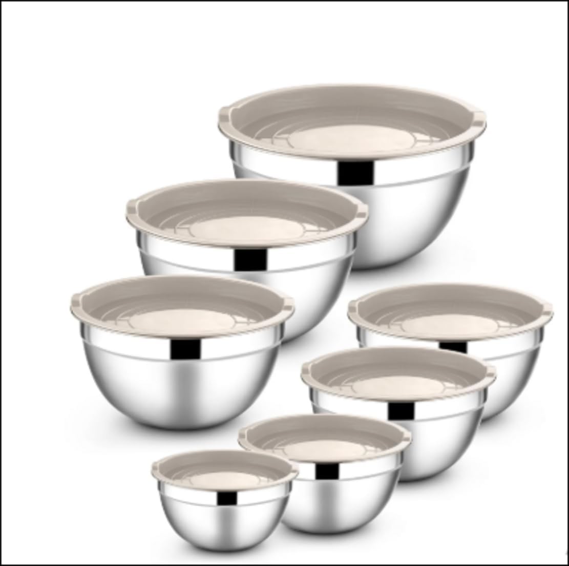 Stainless Steel Mixing Bowl Set with Lids, 7-Piece – Khaki
