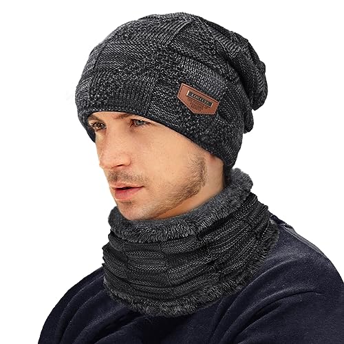 Image of Loritta Winter Hats for Men, 3 PCS Fleece Beanie Scarf Gloves Set