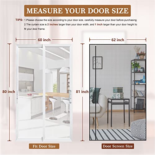 Yotache Left Right Side Universal Opening Magnetic Screen Door Fits Door Size 60 X 80, Reinforced Sewing Net Curtain For Balcony, French, Sliding Glass Door, Actual Screen Size 62" X 81" #TOP1