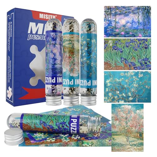 MISITU Lot de 4 Mini Puzzles de 150 pièces pour Adultes, Fleurs, Peinture à l'huile, Puzzle de Voyage, décoration de la Maison