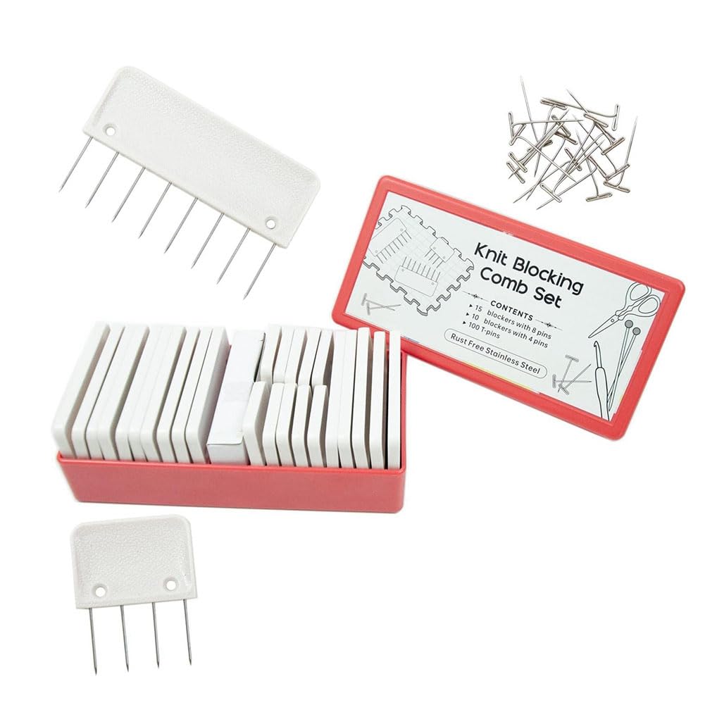 CTRLZS 25Pcs 25Pcs Stainless Steel Knitting Blocking Combs & 100Pcs Pins Blocking Knitting Replacement Accessories Crochet Lace Needlework Knit Set