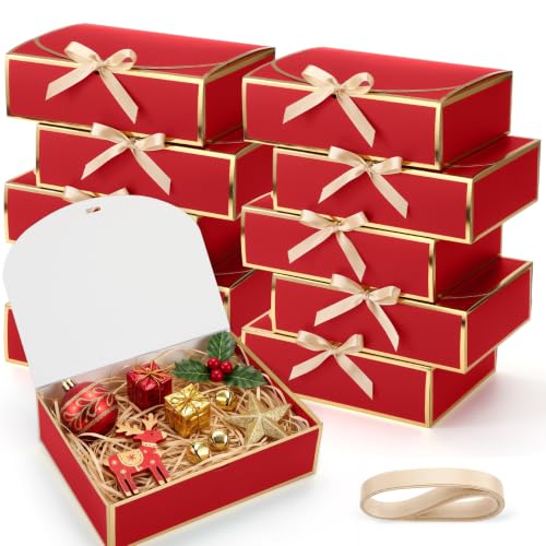 Silkfly 12 Pcs Bridesmaid Proposal Box with lid Ribbon, Red, Gold
