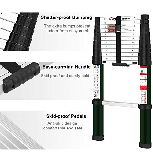 Toolitin Telescoping Ladder,12.5 FT One Button Retraction Aluminum Telescopic Extension Ladder,Slow Down Design Extendable Ladders Portable Best for Household Daily or RV Work,330 Pound Capacity… - Thumbnail 6