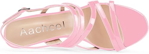 Miniatura 3 de Aachcol Sandalias romanas con correa para mujer, con puntera abierta, tacón alto, correa de tobillo con correa para el tobillo, 4 pulgadas