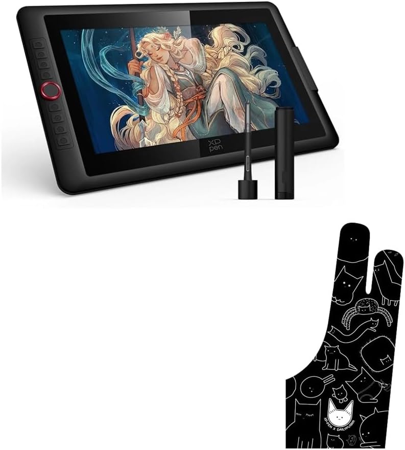 Tableta digitalizadora XPPen Artist 15.6 Pro V2 con pantalla y guante digital para dibujo XPPen - Guante para artistas de dos dedos con estampado de gato miniatura 1