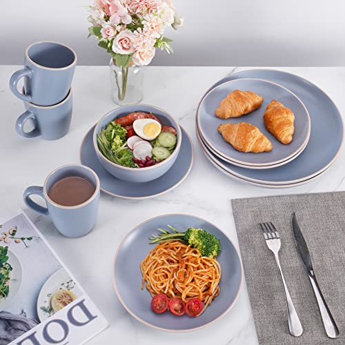 16 Piece Dinnerware Set, Stoneware Dish Set Service For 4, Kitchen Plates And Bowls Set With Mugs,Blue Dinnerware Set #TOP1
