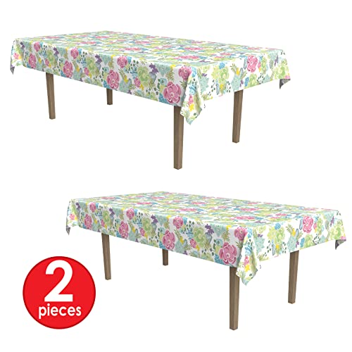 Image of Beistle Succulents Tablecover, 54 inchx108 inch, 2 Pieces, Spring Summer Picnic Tea Plant Party Table Decorations