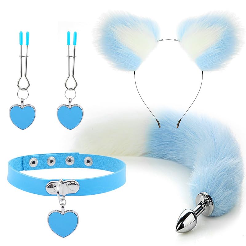 BeHorny Ensemble de bondage, collier pour chat, oreilles, queue avec plug anal, pinces à tétons