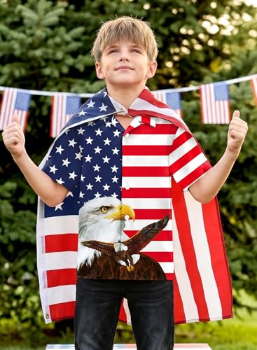 Image of BesserBay Unisex Kids 4th of July Shirt Girls Boys Patriotic Button Down Shirt American Flag Top 4-14 Years