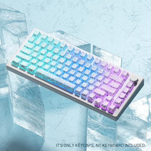 Image of HITIME XVX Shine Through Keycaps w /IMD Tech, Custom Ice Crack Keycaps 60 75 100 Percent, White Key Cap Set 118 Keys Lines Backlit, OEM Profile Side Printed for Keyboards