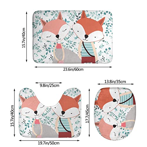 DIRYKILP Badematte + Konturmatte + Toilettendeckelbezug, süßes Fuchspaar 3 Stück Badematte Set, mit rutschfester Klebeunterseite – Bild 4