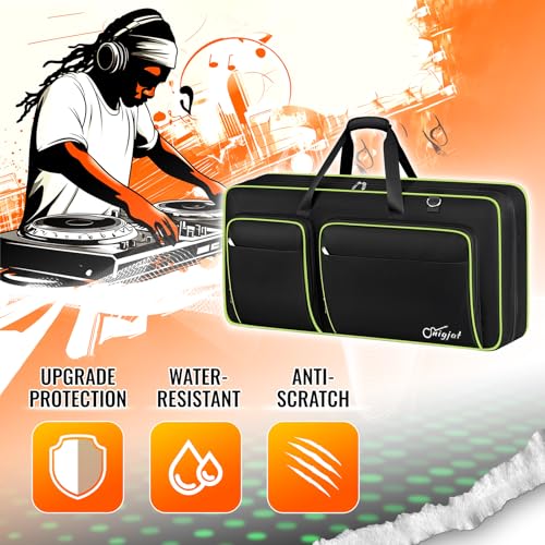 Image of SNIGJAT DJ Controller Case for DDJ-FLX10 / DDJ-GRV6 / REV5 / REV7 / FLX6 / 1000, Padded Large DJ Controller Bag with 12 Pockets for Laptop, Cables, Accessories, DJ Carrying Case with Shoulder Strap, Green