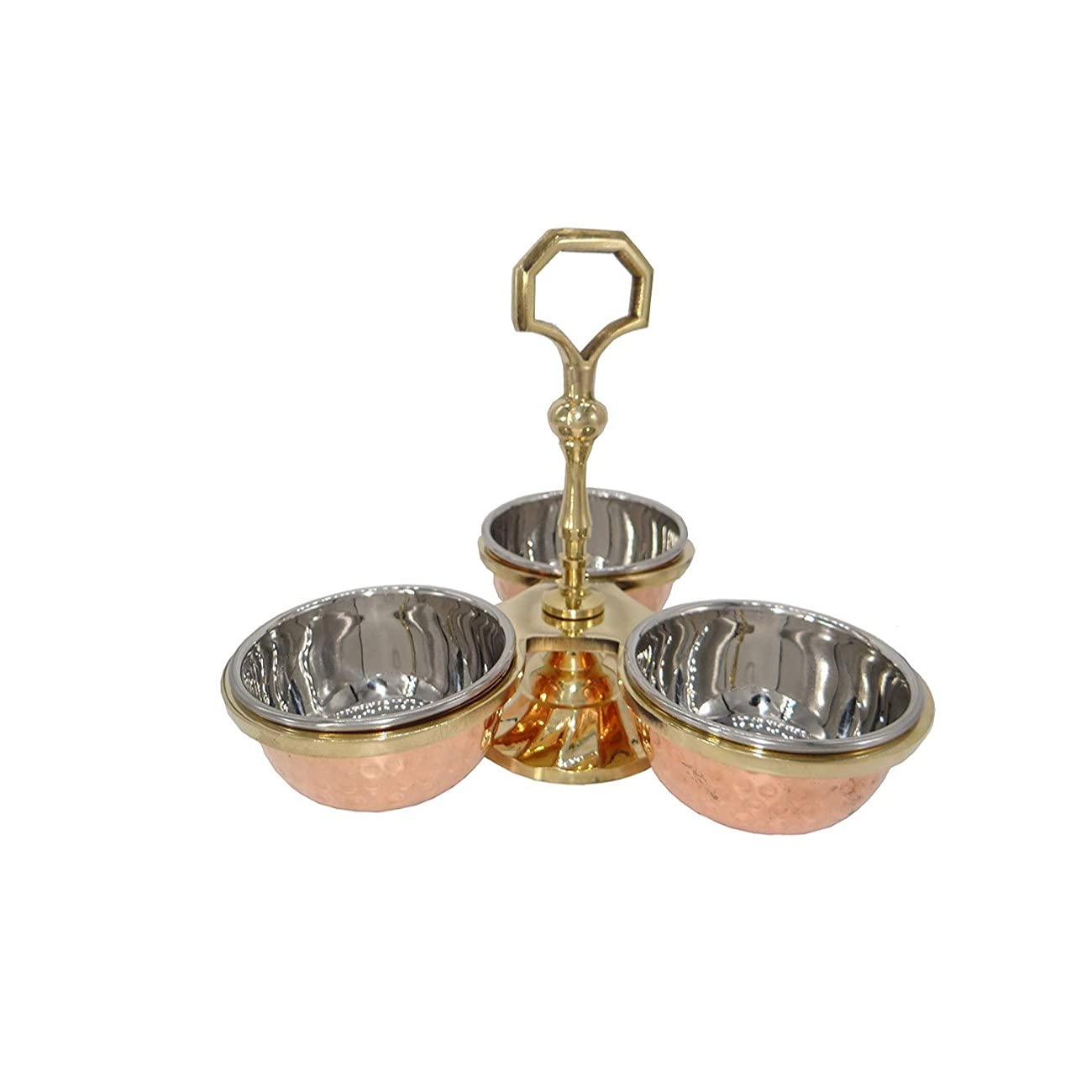Copper Stainless Steel Serving Pickle, Condiment Rack (Rack 3-Bowls Set)