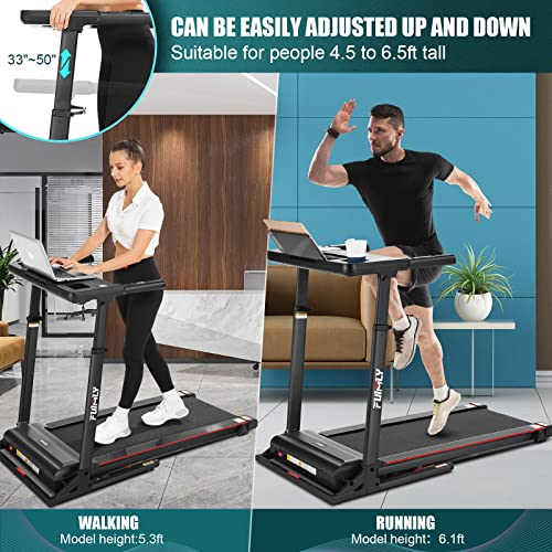 Image of Treadmill with Desk Workstation & Adjustable Height, 300 lb Capacity, FUNMILY Walking Pad Treadmill with Desk & Incline, Folding Work Treadmill for Home Office