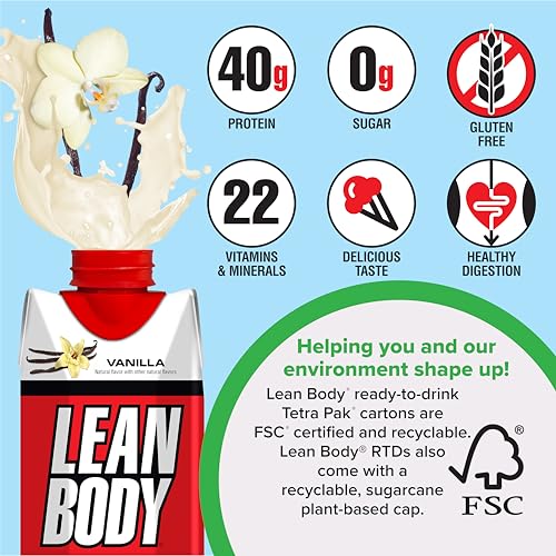 Image of Labrada Lean Body Ready-to-Drink Vanilla Protein Shake, 40g Protein, Whey Blend, 0 Sugar, Gluten Free, 22 Vitamins & Minerals, 17 Fl Oz (Pack of 12)