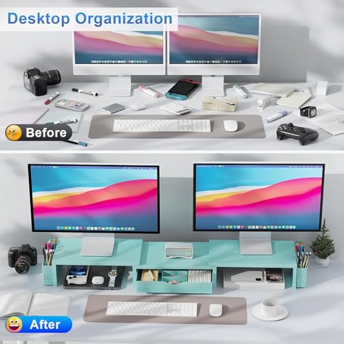 Image of gianotter Dual Monitor Stand Riser With Drawer and 2 Pen Holders
