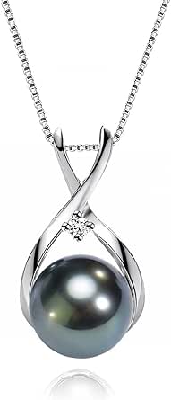 NONNYL Tahitian Cultured Black Pearl Necklace & Earrings Set - 925 Sterling Silver, Gold Plated