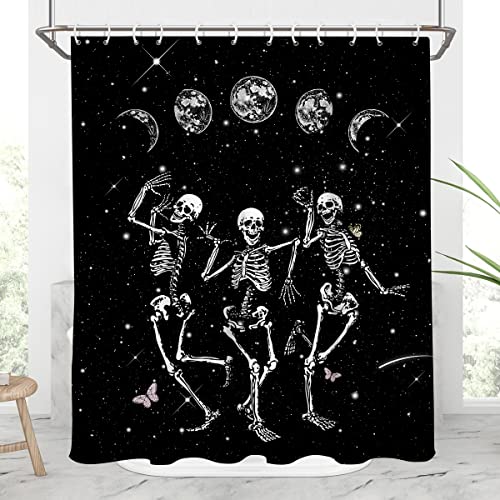 Aatter Funny Skull Shower Curtain Skeleton Hilarious Gothic Black And White Moon Moonlit Phase Starry Night For Bathroom Accessories (W60''Xh72'') 12 Hooks Included #TOP2