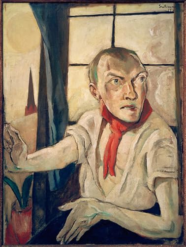 Tableau Max Beckmann Autoportrait au foulard rouge, impression sur toile 60x90cm