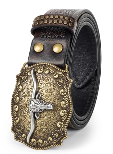 Western-Leather-Belt Vintage-Cowgirl-Cowboy-Embossed-Buckle-Belt Floral-Engraved-Country-Belt for Men Women