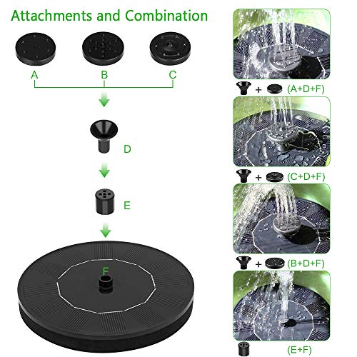 Senders Fontein op zonne-energie, vijverpomp, tuinwaterpomp met 1,0 W monokristallijn zonnepaneel, fontein op zonne-energie, drijvende fonteinpomp voor tuinvijver of fontein, vijver, vishouder - Image 5
