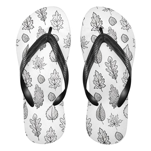 Maple Leaves Sketch White Flip Flops for Beach Thong Sandals Anti-slip Lightweight Beach Slippers for Travel Summer Outdoor