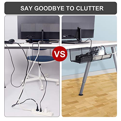 Keegh Under Desk Cable Management Tray, Metal Cable Tray, Under Table Cable Basket Organizer, 17 inch Super Sturdy Cord Holder for Desk, Set of 2 Black