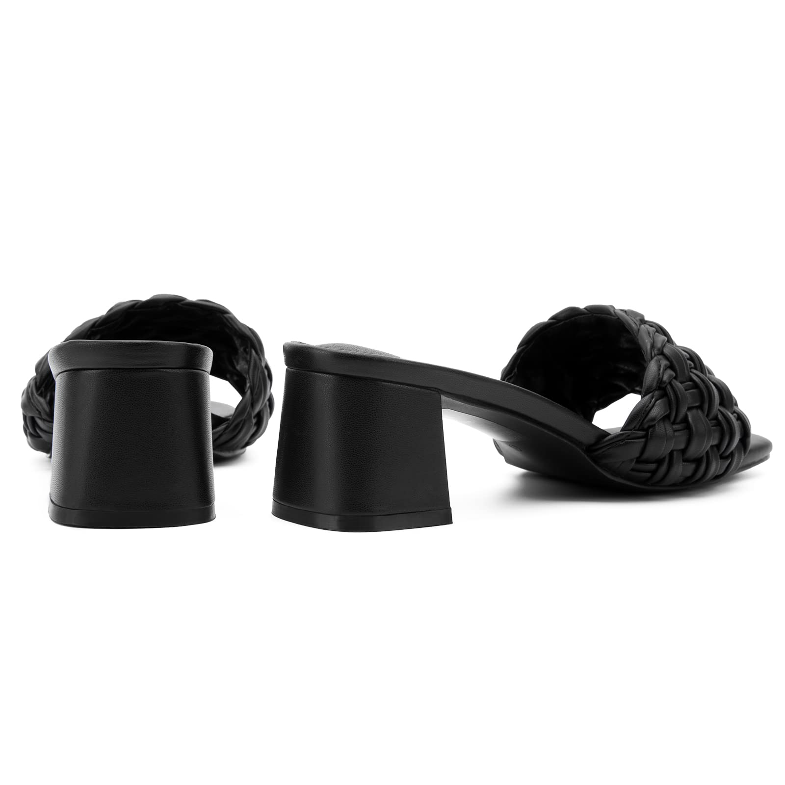 Greatonu Women's Braided Sandals with Block Heel Square Open Toe Mules Heels Summer Dressy Shoes for Women