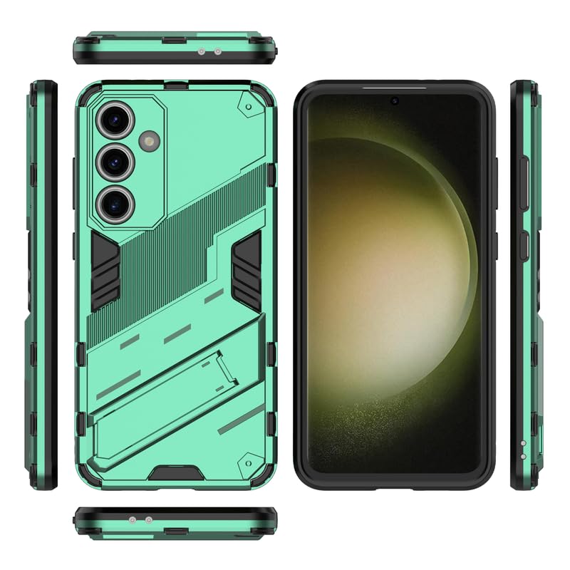 Image of Casodon Rugged Hard Back Case Cover for Samsung Galaxy S24 FE - Military-Grade Armor with Screen & Camera Guard, Dual-Layer Shockproof Design, Raised Edges, and Built-in Kickstand - Emerald Green