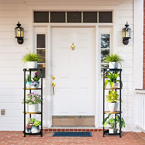 Bimtxl 4 Tier Tall Metal Plant Stand For Indoor Outdoor Plants, 44 Inch Plant Shelf Corner Plant Stands Display Rack, Rustproof Iron Flower Pot Holder Shelf For Patio Balcony Garden(Black, Round)… #TOP6