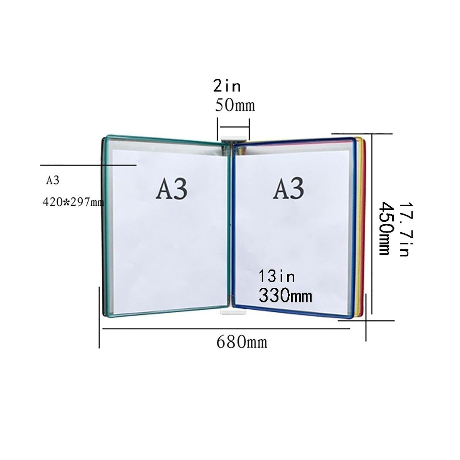 Carpeta de pared for pósteres, tamaño A3 (16,53 x 11,69 pulgadas), 10 compartimentos, se fija a un dispositivo metálico (azul)(Blu)