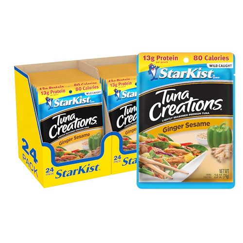 Image of StarKist Tuna Creations Ginger Sesame, 2.6 oz Pouch (24 Pack) Ready to Eat Wild Caught Tuna, 13g Protein, 80 Calories Per Serving, Perfect for Salads, Meals and Snacks