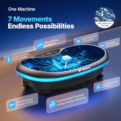 Image of MERACH Vibration Plate Exercise Machine, 4D Whole Body Workout Vibrating Platform for Lymphatic Drainage Weight Loss Muscle Activation, Home Fitness Equipment with Bluetooth Light Pull Cord