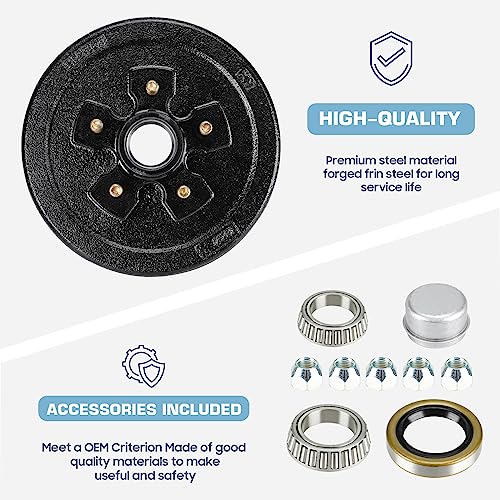 Image of Trailer Brake Drum Kit, 5-Hole, 4.5 inch Bolt Circle Brake Drum for 3500 lb Axles, Replacement Brake Hub Drum Assembly for Rvs, Trailer and Semi Truck