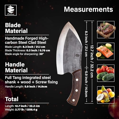 COOLINA Knife Set – Chef, Tungsten & Lixy Knives Bundle – 3-Piece Hand-Forged Carbon Steel Kitchen & BBQ Knives with Wooden Handles – Full Tang Butcher, Cleaver & Cooking Knife Set - Image 8