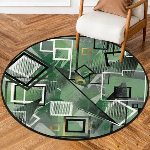 Tapis rond 160 cm art abstrait géométrique lavable antidérapant - 2