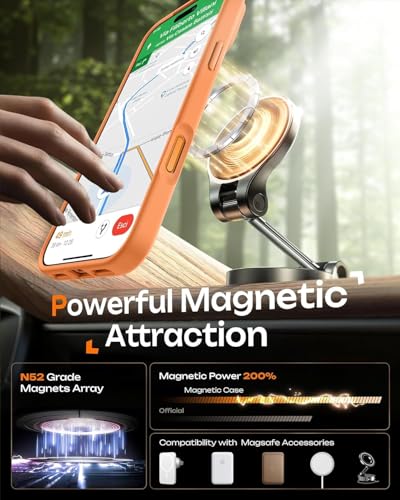 Image of keeshar MagPro case for Apple iPhone 17 Pro with Camera Protection MagSafe Compatible Protective Cover with Strong Magnetic Adsorption Shockproof Armor Polycarbonate Translucent Matte Orange