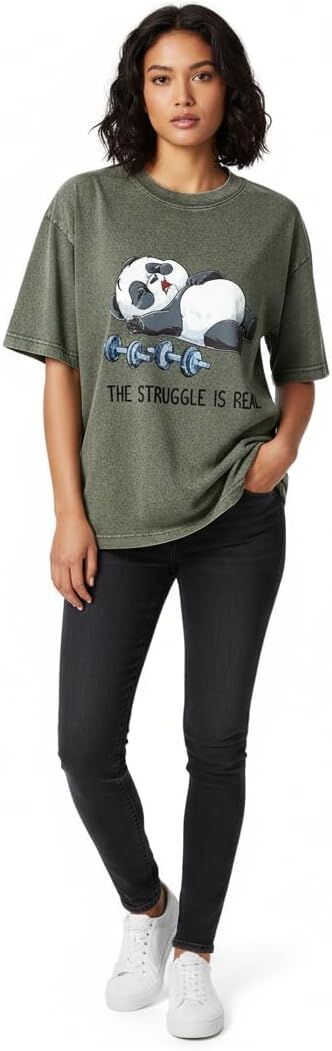 Funny Workout T-Shirt for Women-The Struggle is Real Vintage Gym Shirt-,Soft Cotton Tee for Running & Gym Training