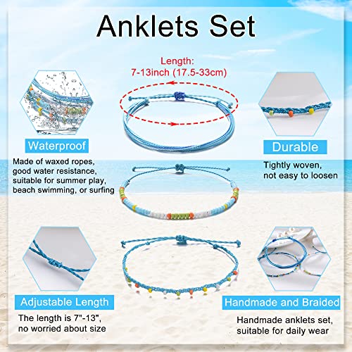 Tarsus Hand-Woven Surfer Layerable Beaded Ankle Bracelets For Women Teen Girls 3 Anklets Set #TOP1