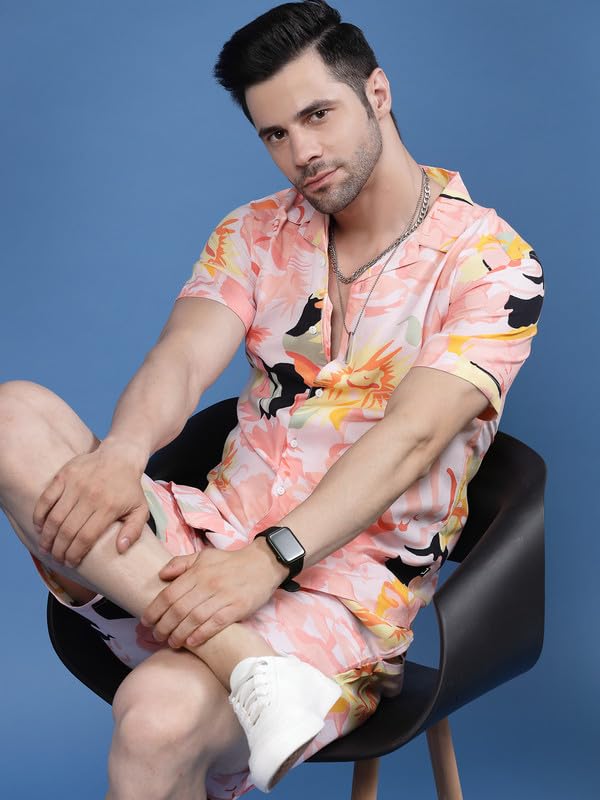 Image of Rigo Printed Co-Ord Set for Men's | Casual Shirt & Shorts Night Suit Set | Lounge-wear Nightdress Pajama Set for Men's | Night Wear, Beach Wear, Vacation Wear Outfit