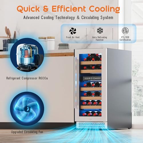 Image of Albott 15 Inch Wine Fridge, Dual Zone 31 Bottle Wine Cooler 41-68℉ with Digital Temperature Control, Reversible Double-Layer Glass Door, Built-in or Freestanding Design for Home and Bar