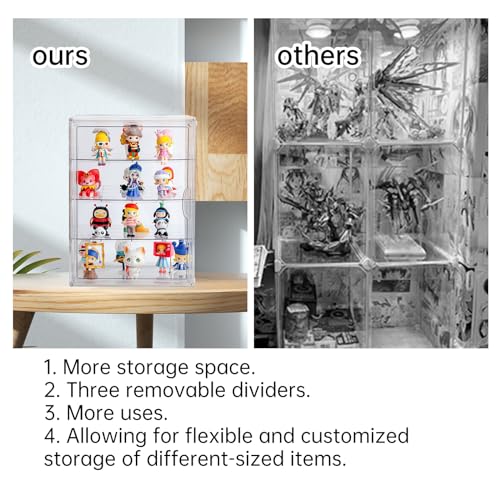 Image of BOHOIDEE 3X-Large 4 Tiers 17.7 inchX13 inchX13 inch Acrylic Display Case with 3 Division Boards, Clear Organizer Box Plastic Holder with Magnetic Door for Handbags, Purses, Boots, Figures, Book