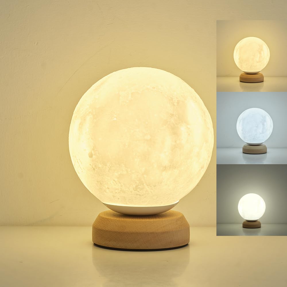 Moon Lamp , 3-Color Temperature Lamp,Bedroom Bedside Night Lights