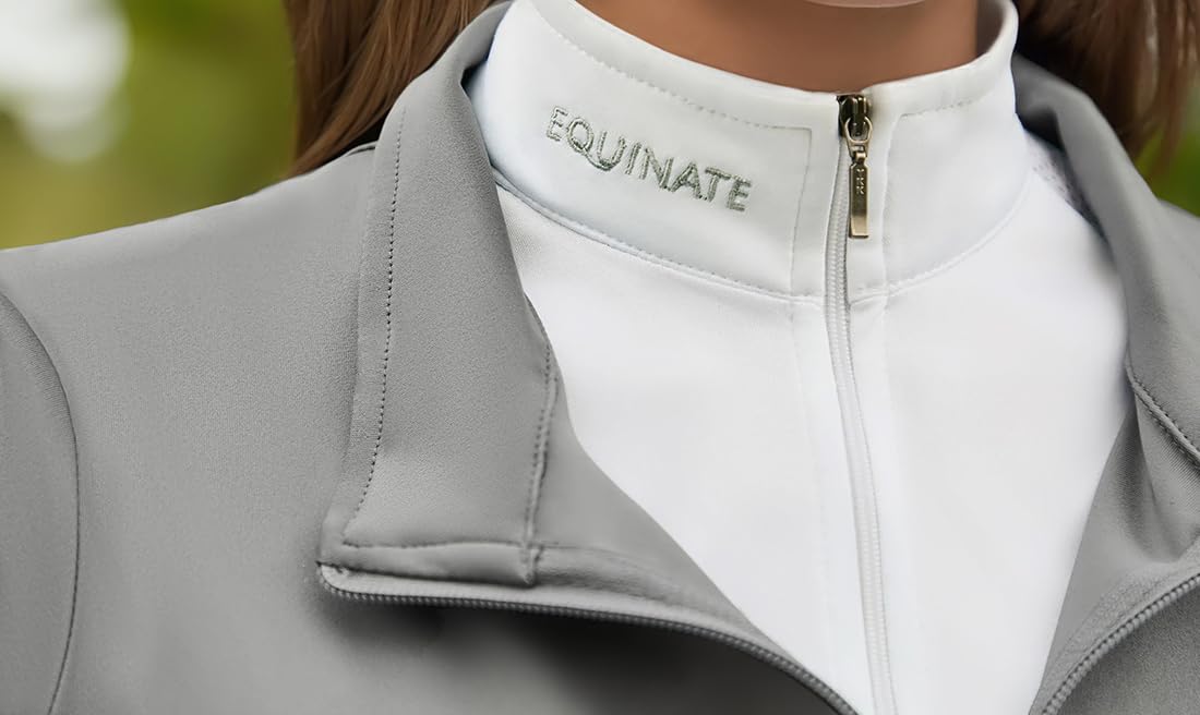 Equinate Maglia funzionale da donna Lunari, leggera, a maniche corte, con colletto alto e maniche a rete, traspirante, elastica e ad asciugatura rapida, per equitazione e allenamento