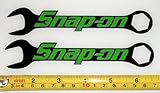 Snap On Logo over Wrenches - Lime Green on Black HQ Vinyl Sticker Decals! Set of 2 at 6in x 1.2in each
