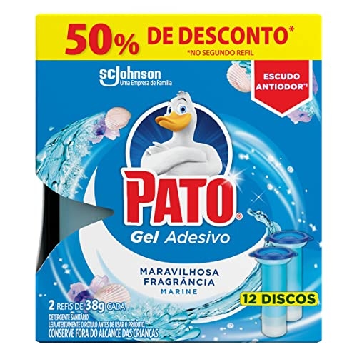 Pato Desodorizador Sanitário Gel Adesivo 2 Refis Marine, Limpeza Banheiro, 12 Discos