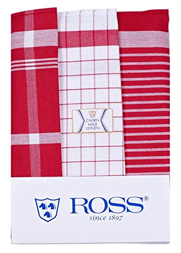 Ross - 3er-Spar-Pack - Exclusiv - Geschirrtücher Halbleinen - 0915 (50 x 70cm Rot)