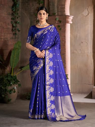 Image of MADHUHANSH Women's Cotton Silk Saree with Unstitched Blouse Piece Zari Weave and Floral Pattern | Heavy Embroidery Saree for Women | Interview Saree for Women | Readymade Blouse with Saree Set