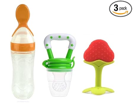 GRAYSEE Combo of Baby Silicone Food Nibbler for Fruit Food Feeder & Fruit Teether, Pacifier Nibbler for 6 to 12 Months Baby (Pack of 3, Type 13)